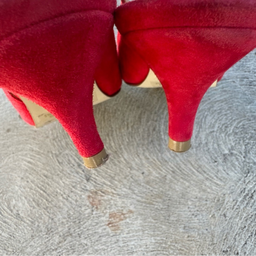 Barney's New York Red Leather Slingback Kitten Heel Size 37 - Picture 4 of 8